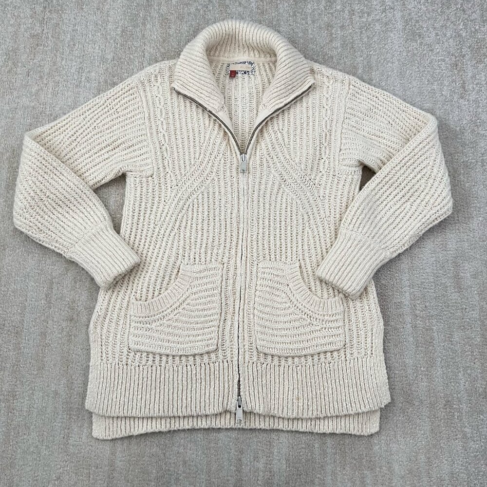 Anthropologie Pilcro Zip Up Long Cardigan Cotton Wool Sweater S